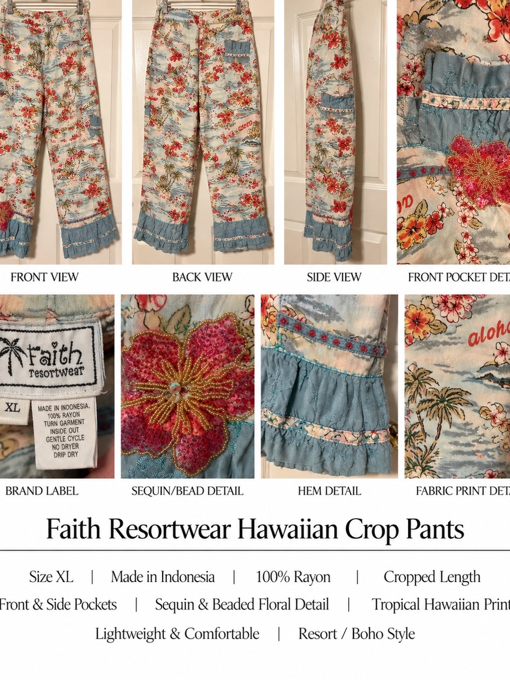Womens Hawaiian Crop Pants - Blue Floral